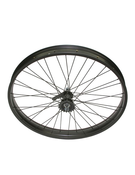26 x 3.00 Fat Alloy Coaster Wheel 36 Spoke 14gBlack 3/8 Axle Single Wall Black, Chrome Sprocket Hub Kits.